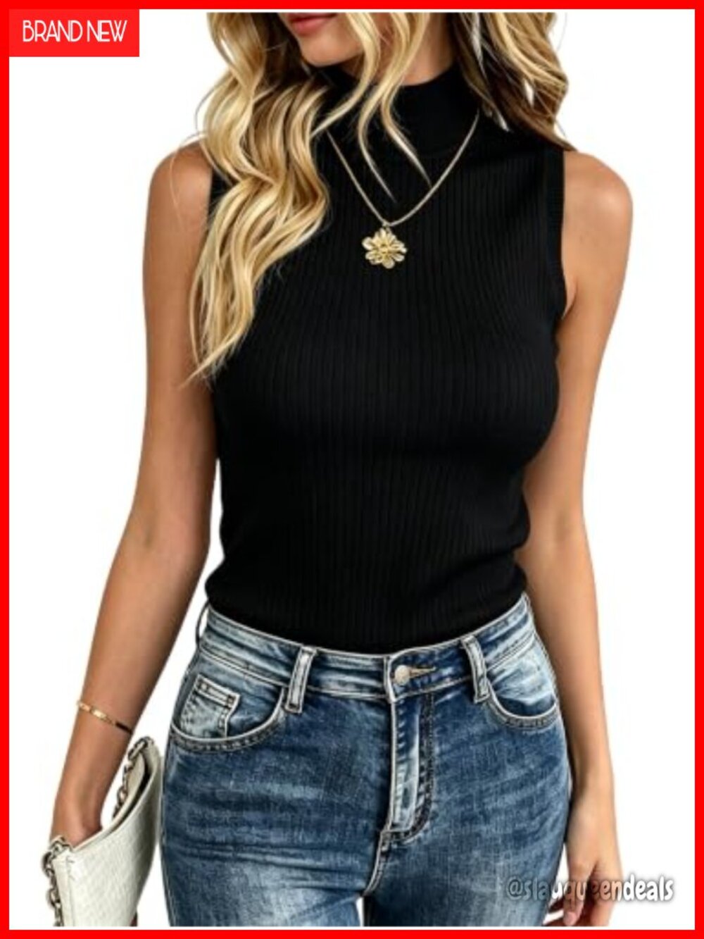 Sleeveless Mock Turtleneck Knit Sweater Vest Slim Fit Women's